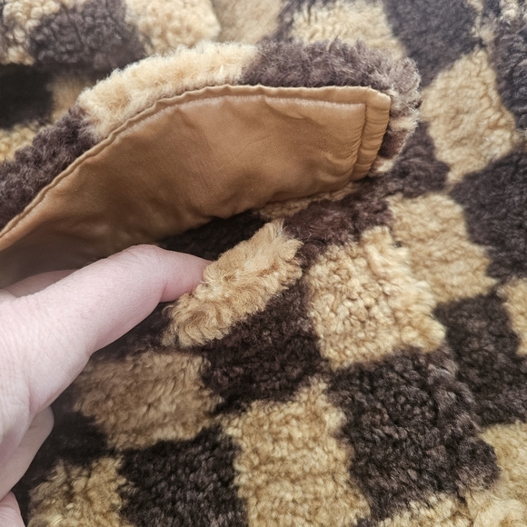 Lulus On My Checklist Tan and Brown Checkered Cropped Teddy Jacket - Picture 3 of 15